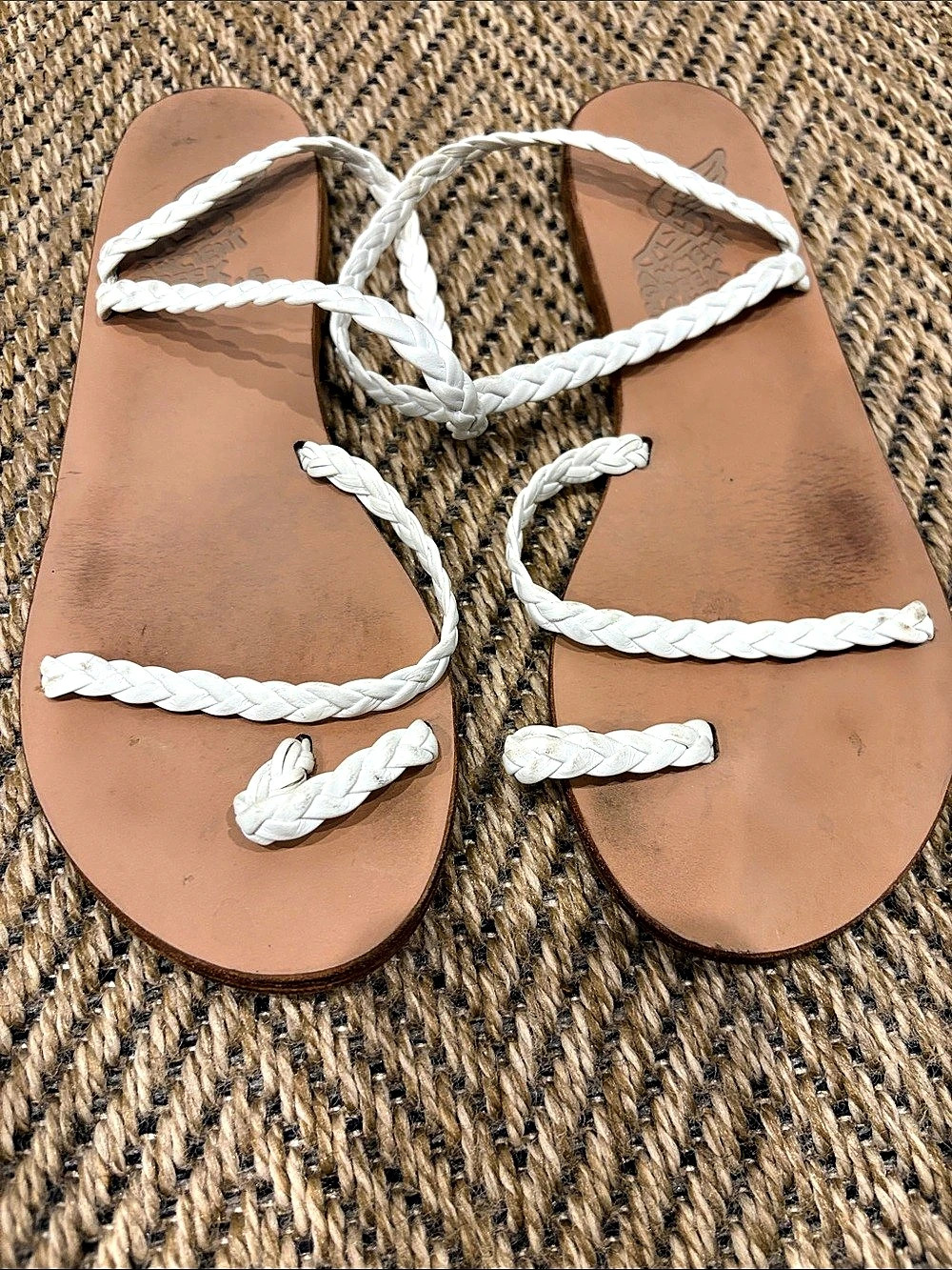Ancient Greek Sandals Eleftheria Braided Sandals Brown & White